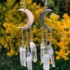 Celestial Crescent Moon Crystal Quartz Dangle Earrings