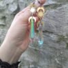 Celestial  Long Earrings, Ab Crystal Earrings, Crescent Moon Earrings, Sun and Moon Earrings Raw and Antique gold  Earrings