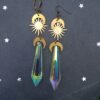 Celestial  Long Earrings, Ab Crystal Earrings, Crescent Moon Earrings, Sun and Moon Earrings Raw and Antique gold  Earrings