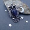 Celestial Necklace Night Owl Necklace Blue Stone Steel Moon and Star Blue Goldstone Necklace Owl Pendant Celestial Jewelry