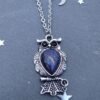 Celestial Necklace Night Owl Necklace Blue Stone Steel Moon and Star Blue Goldstone Necklace Owl Pendant Celestial Jewelry