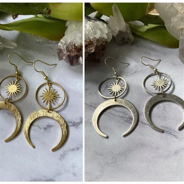 Celestial Sun And Moon Earrings Crescent Phase Boho Witchy Brass Or Antique Silver Color Jewelry 2020 New Women Gift Girlfriend