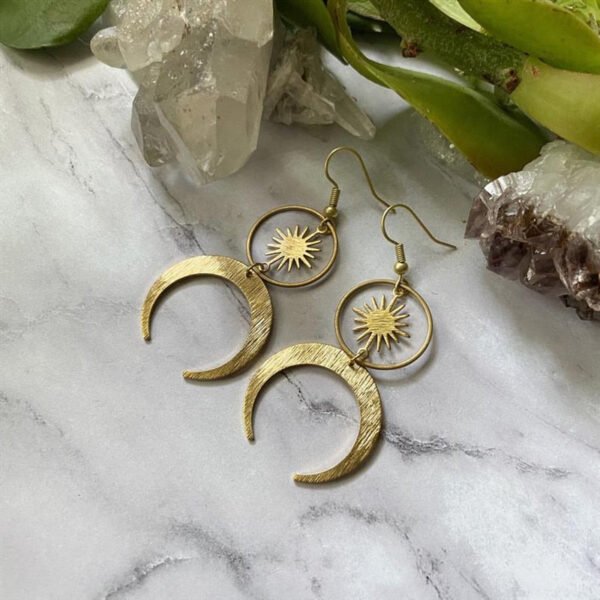 Celestial Sun And Moon Earrings Crescent Phase Boho Witchy Brass Or Antique Silver Color Jewelry 2020 New Women Gift Girlfriend