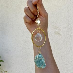 Celestial Sun Catcher for Car | Raw Crystal Sun Catcher | Rear View Mirror Accessory | Amazonite Sun Catcher|Car Accessory