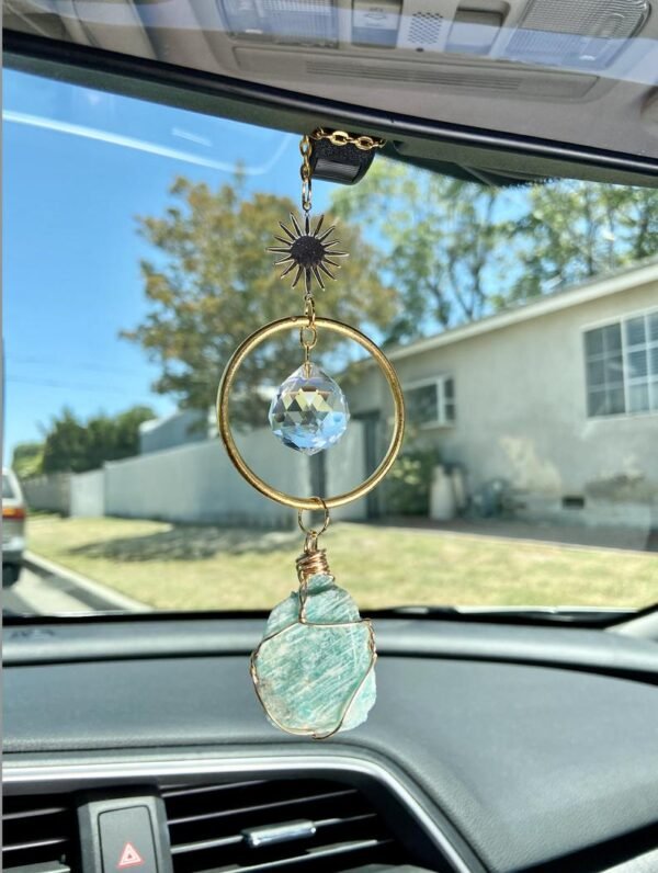 Celestial Sun Catcher for Car | Raw Crystal Sun Catcher | Rear View Mirror Accessory | Amazonite Sun Catcher|Car Accessory