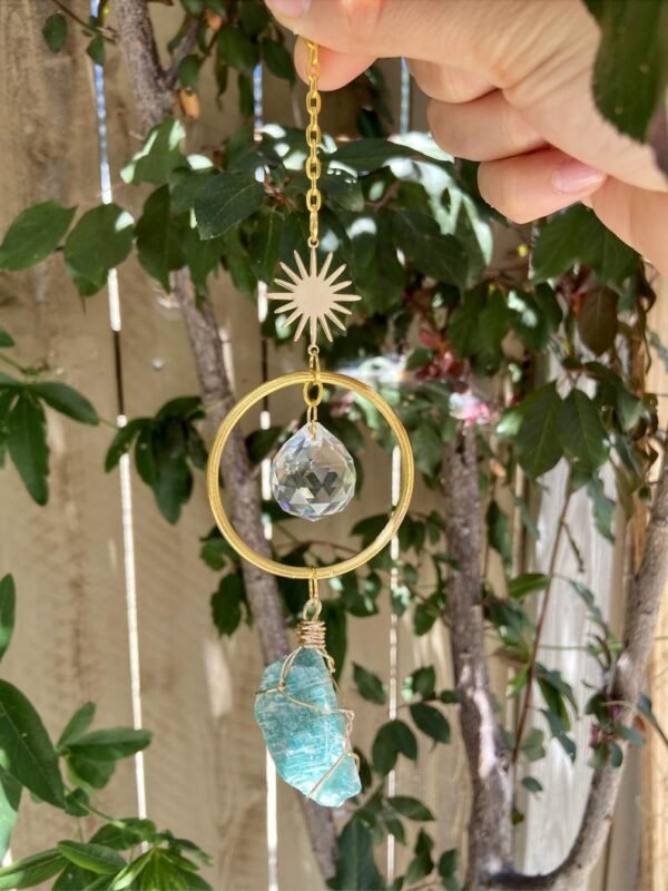 Celestial Sun Catcher for Car | Raw Crystal Sun Catcher | Rear View Mirror Accessory | Amazonite Sun Catcher|Car Accessory