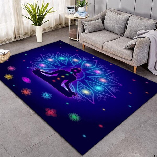 Chakra Carpets for Living Room Zen Theme Rectangle Area Rug Colorful tapis Flower of Life Geometric Floor Mat Hot