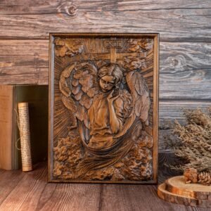 Christian Archangel Chamuel wood carving, mural art, religious figure, wooden icon, living room decoration, gift for women