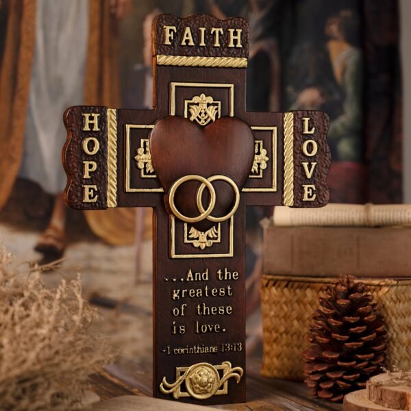 Christian Wedding Cross Wall Decoration Religious Wedding Gift Valentine's Day Remembrance Wishes Thanksgiving Wood Carving Gift