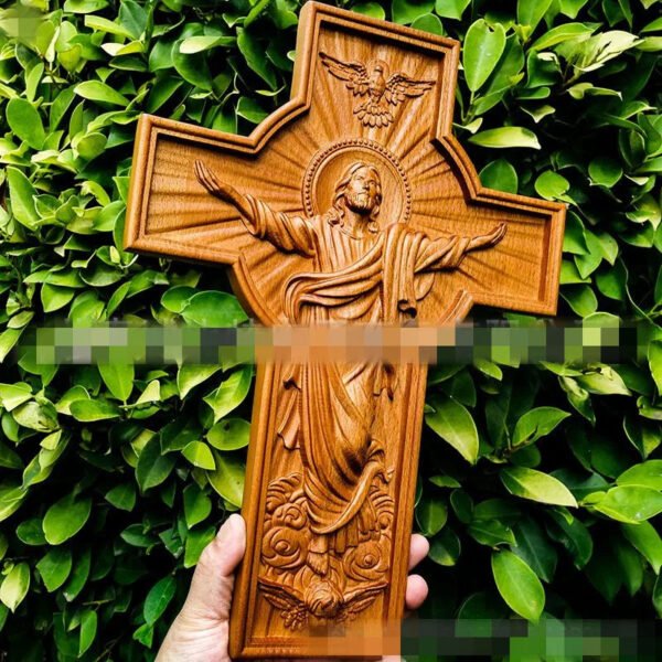 Christmas Baptism Easter Redeemer Cross Wood Carving Wall Hanging Jesus Christ Church Souvenirs Religious Figures