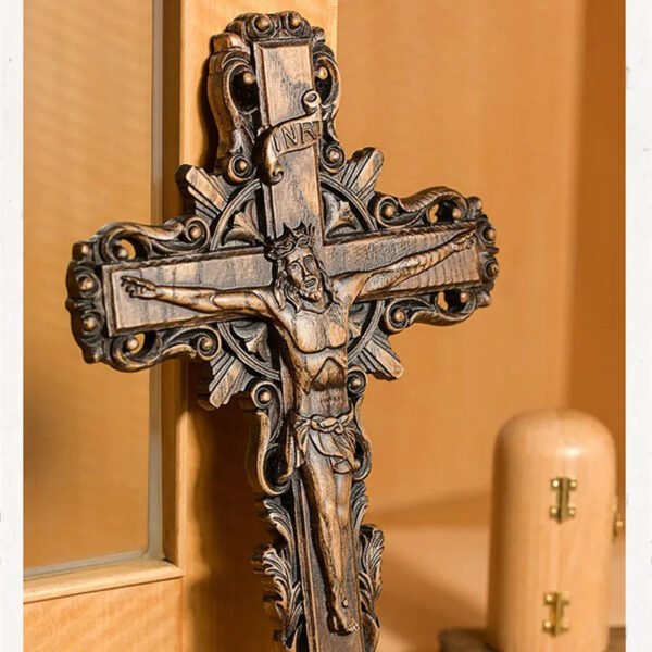 Christmas Crucifixion Wooden Beech Jesus Cross Carving Cathilic Wall Decoration Sculpture Crafts