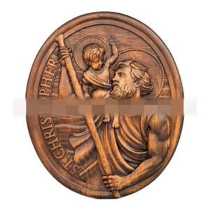 Church Decoration Saint Christopher Holy Man Beech Wood carving Decor Wall Cathilic