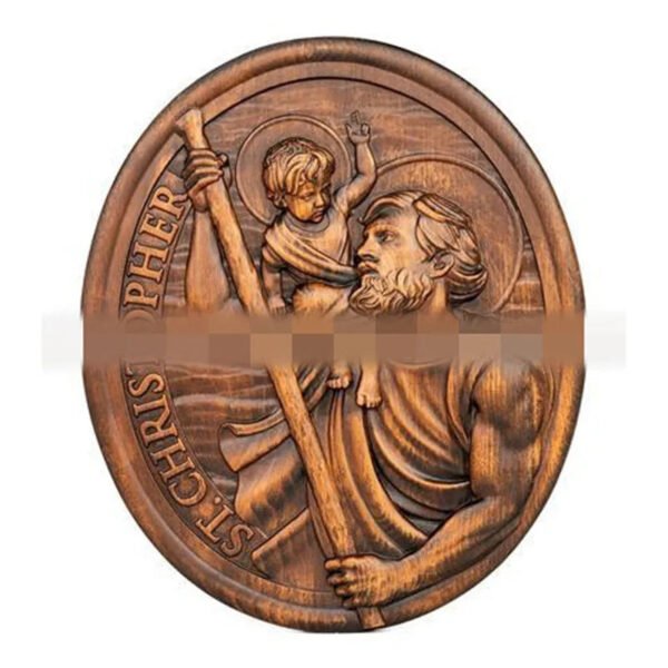 Church Decoration Saint Christopher Holy Man Beech Wood carving Decor Wall Cathilic