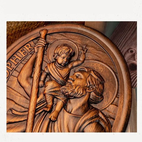 Church Decoration Saint Christopher Holy Man Beech Wood carving Decor Wall Cathilic
