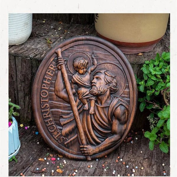 Church Decoration Saint Christopher Holy Man Beech Wood carving Decor Wall Cathilic
