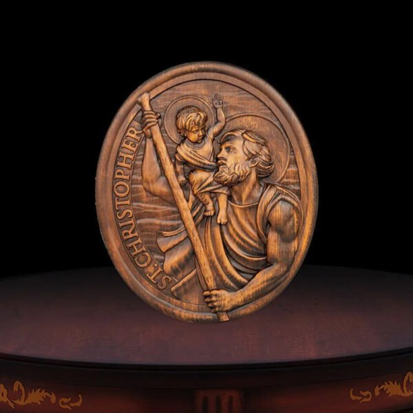 Church Decoration Saint Christopher Holy Man Beech Wood carving Decor Wall Cathilic