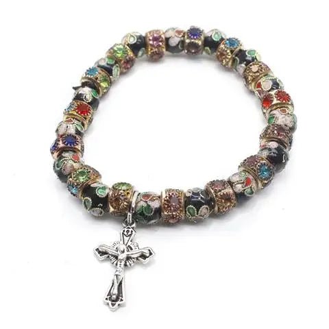 Cloisonne Cross Bracelet Church Utensils Orthodox Saint Benedict Siver Bead Christ Icon Rosary Catholic Gift