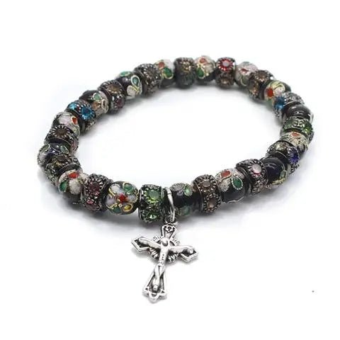 Cloisonne Cross Bracelet Church Utensils Orthodox Saint Benedict Siver Bead Christ Icon Rosary Catholic Gift