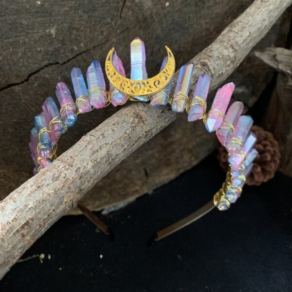 Color crystal crown golden moon headband natural crystal jewelry headdress gift