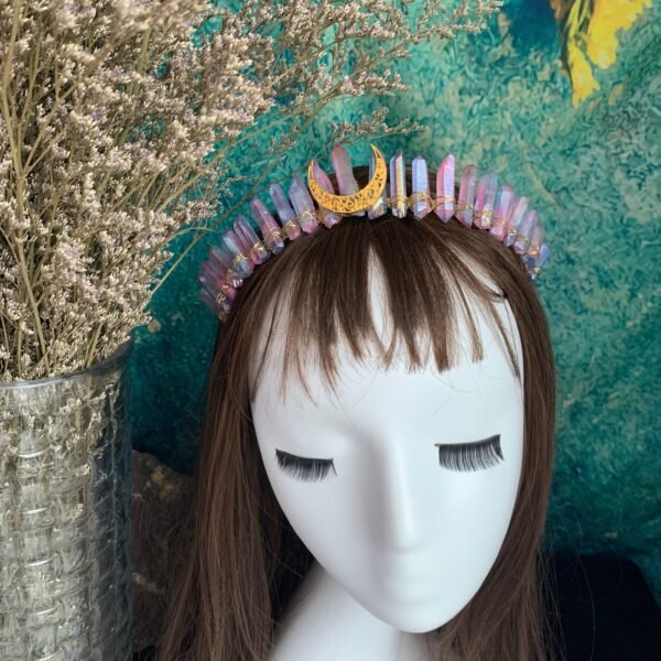 Color crystal crown golden moon headband natural crystal jewelry headdress gift