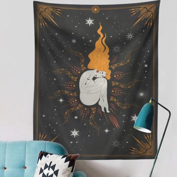 Constellation Tarot Girl Tapestry Boho Tapestry Tarot Card Tapestry Wall Hanging Trippy Divination Beach Mat Moon Wall Decor