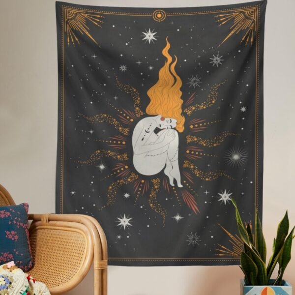 Constellation Tarot Girl Tapestry Boho Tapestry Tarot Card Tapestry Wall Hanging Trippy Divination Beach Mat Moon Wall Decor