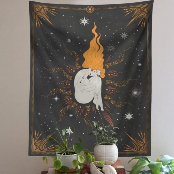 Constellation Tarot Girl Tapestry Boho Tapestry Tarot Card Tapestry Wall Hanging Trippy Divination Beach Mat Moon Wall Decor