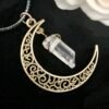 Crescent Crystal Necklace Necklace Wicca Accessories Raw Crystal Necklace Celestial Necklace Gift Sweater chain Pendant