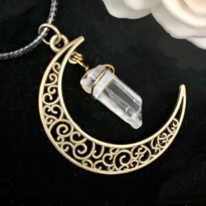 Crescent Crystal Necklace Necklace Wicca Accessories Raw Crystal Necklace Celestial Necklace Gift Sweater chain Pendant
