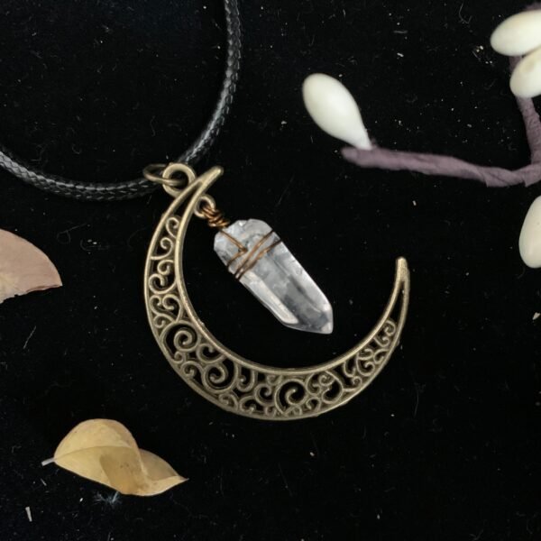 Crescent Crystal Necklace Necklace Wicca Accessories Raw Crystal Necklace Celestial Necklace Gift Sweater chain Pendant
