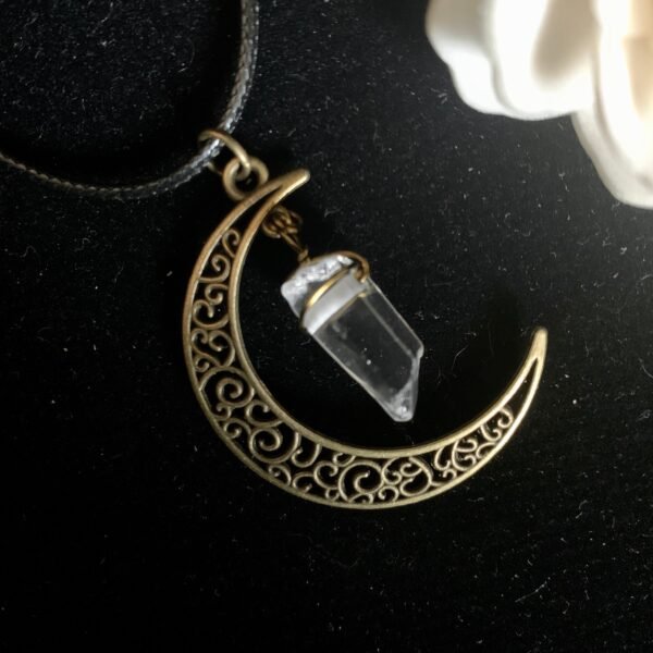 Crescent Crystal Necklace Necklace Wicca Accessories Raw Crystal Necklace Celestial Necklace Gift Sweater chain Pendant