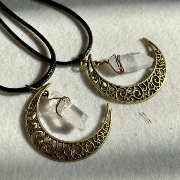 Crescent Crystal Necklace Necklace Wicca Accessories Raw Crystal Necklace Celestial Necklace Gift Sweater chain Pendant