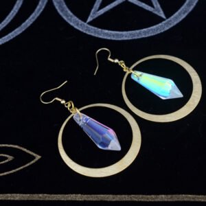Crescent Moon Crystal Moonstone Dangle Earrings Occult Celestial Jewelry