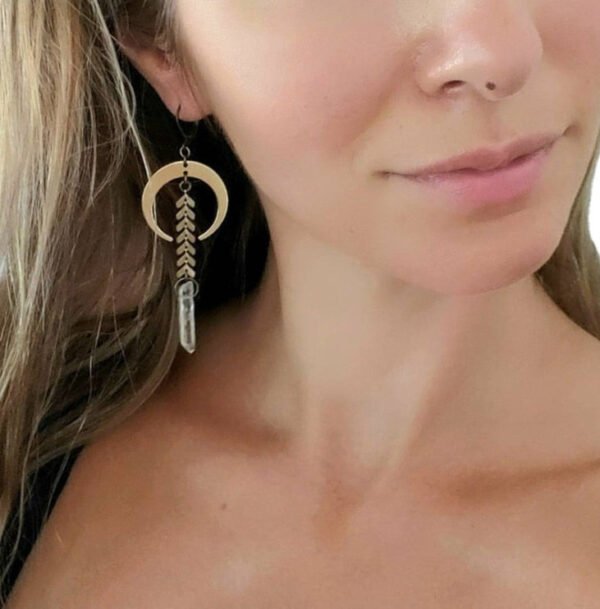 Crescent Moon Crystal Quartz Dangle Earrings Gothic Occult Witch Earrings for women