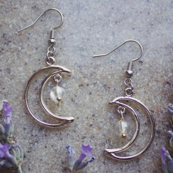 Crescent Moon Dreamland Earrings Phase Boho Witchy Brass Hippie Fashion Jewelry  Girlfriend Drop Metal Statement