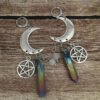 Crescent Moon -Pentagram Quartz Crystal Witchy Earrings - Goth - Gothic - Witchy - Celestial - Jewelry - Silver Plated- Moon