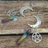 Crescent Moon -Pentagram Quartz Crystal Witchy Earrings - Goth - Gothic - Witchy - Celestial - Jewelry - Silver Plated- Moon