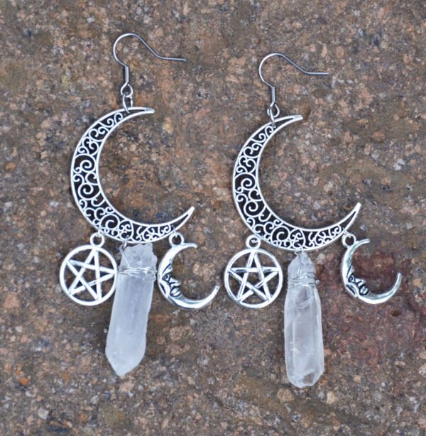 Crescent Moon Pentagram Quartz Crystal Witchy Earrings Gothic Witch Jewelry For Women Party Earrings
