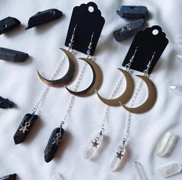 Crescent Moon Quartz Stone Dangle Earring Celestial Gift for Women