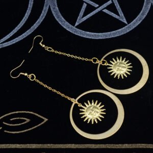 Crescent Moon Sun Dangle Earrings Celestial Gift Witchy Jewelry