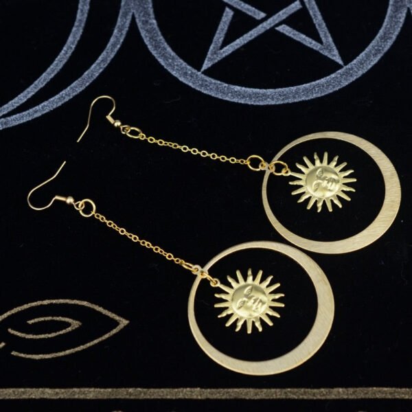 Crescent Moon Sun Dangle Earrings Celestial Gift Witchy Jewelry