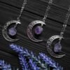 Crescent Moon With Amethyst Pendant Necklace Gothic Magic Witch Jewelry