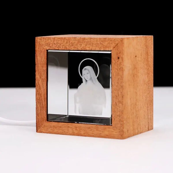 Crystal Carved 3D Jesus Cross Wooden Home Decoration Holy Family Nightlight USB Catholic Church Decor