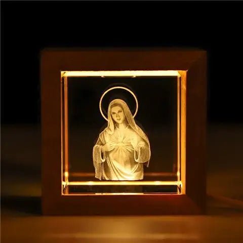 Crystal Carved 3D Jesus Cross Wooden Home Decoration Holy Family Nightlight USB Catholic Church Decor