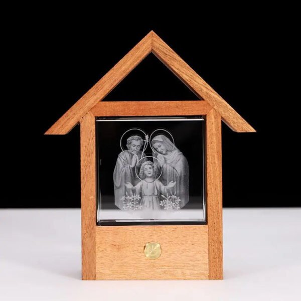 Crystal Carved 3D Jesus Cross Wooden Home Decoration Holy Family Nightlight USB Catholic Church Decor