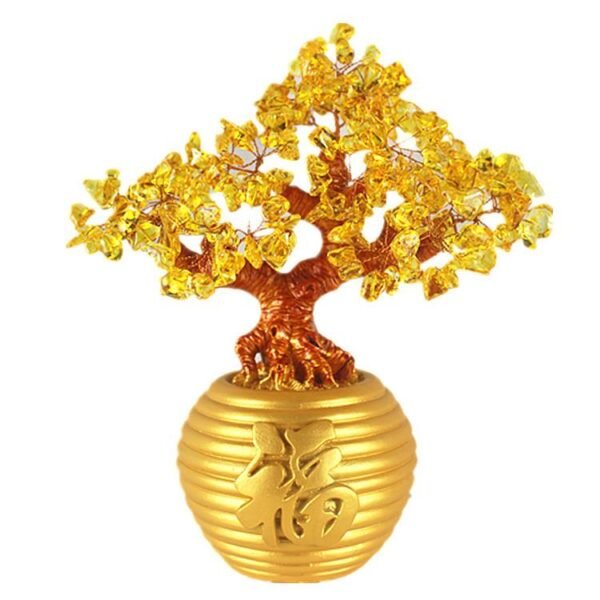 Magicun Crystal~Crystal Lucky Money Fortune Tree LUCKY Fortune Wealth Chinese Golden Home Office Decoration Best Gifts Tabletop Ornament Crafts