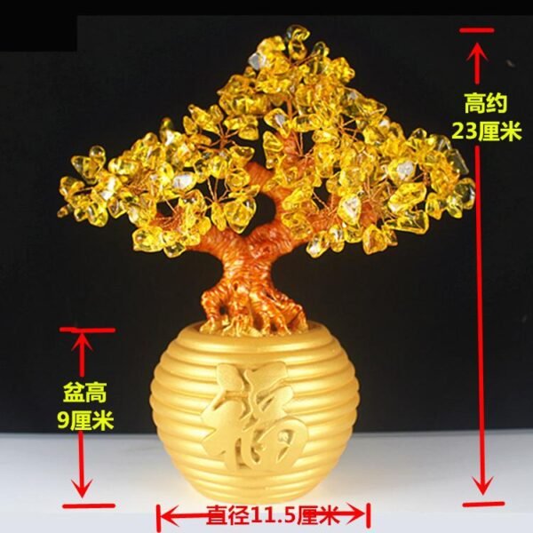 Magicun Crystal~Crystal Lucky Money Fortune Tree LUCKY Fortune Wealth Chinese Golden Home Office Decoration Best Gifts Tabletop Ornament Crafts