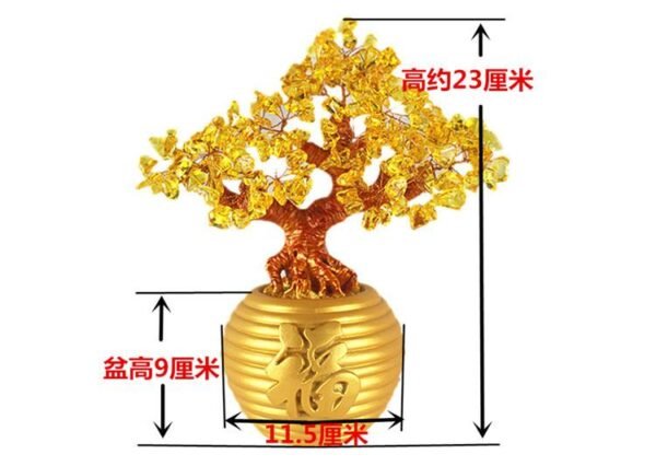 Magicun Crystal~Crystal Lucky Money Fortune Tree LUCKY Fortune Wealth Chinese Golden Home Office Decoration Best Gifts Tabletop Ornament Crafts