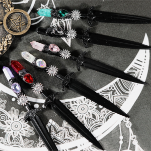 Crystal Metal Sword 90-95g Witch Altar hair Accessories Wizard stick Energy Pagan Cosplay Elf Gothic Dark Magic Wand Witch Gift