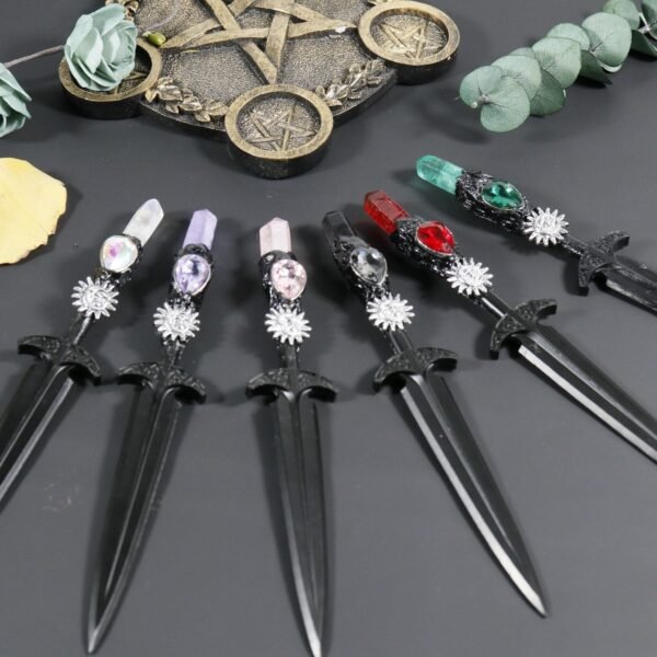 Crystal Metal Sword 90-95g Witch Altar hair Accessories Wizard stick Energy Pagan Cosplay Elf Gothic Dark Magic Wand Witch Gift